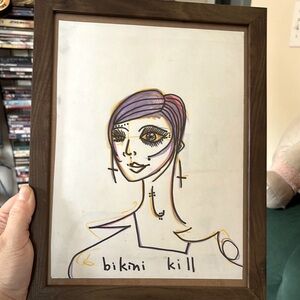 Drawing Riot Grrl “Bikini Kill” Framed Art with Brown Frame